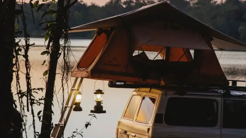 rooftop tent lighting view lake